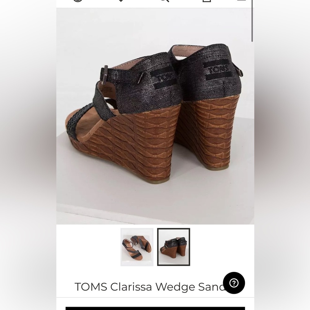 Tom’s Clarissa Black Metallic Linen with Embossed Wedge. Size 10